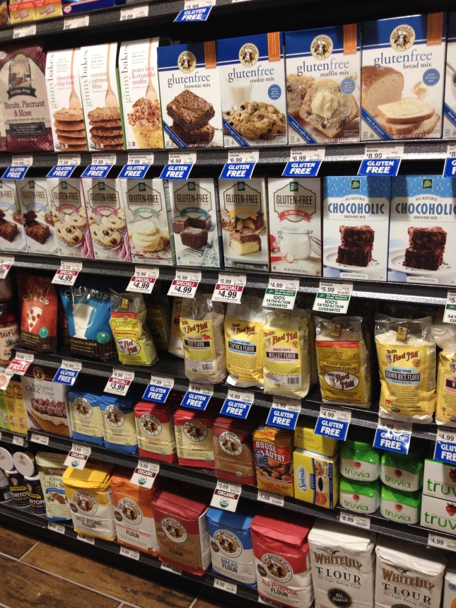 A good selection of gluten-free products, not only here, but in the freezer case as well. 
