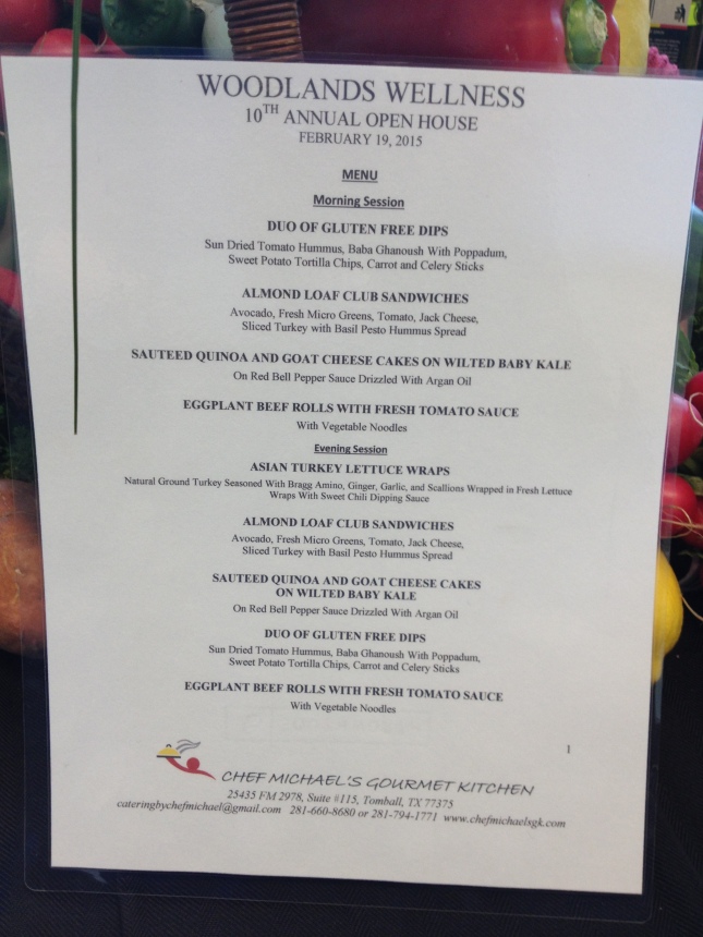 The fabulous menu from Chef Michael's Gourmet Kitchen. 