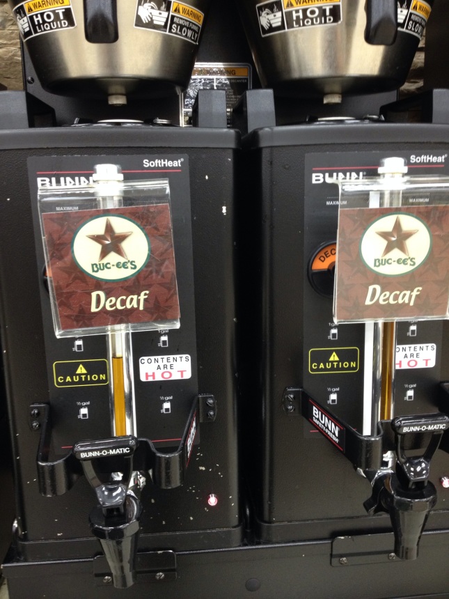 The decaf, like the rest of the coffees, is refreshed regularly. 